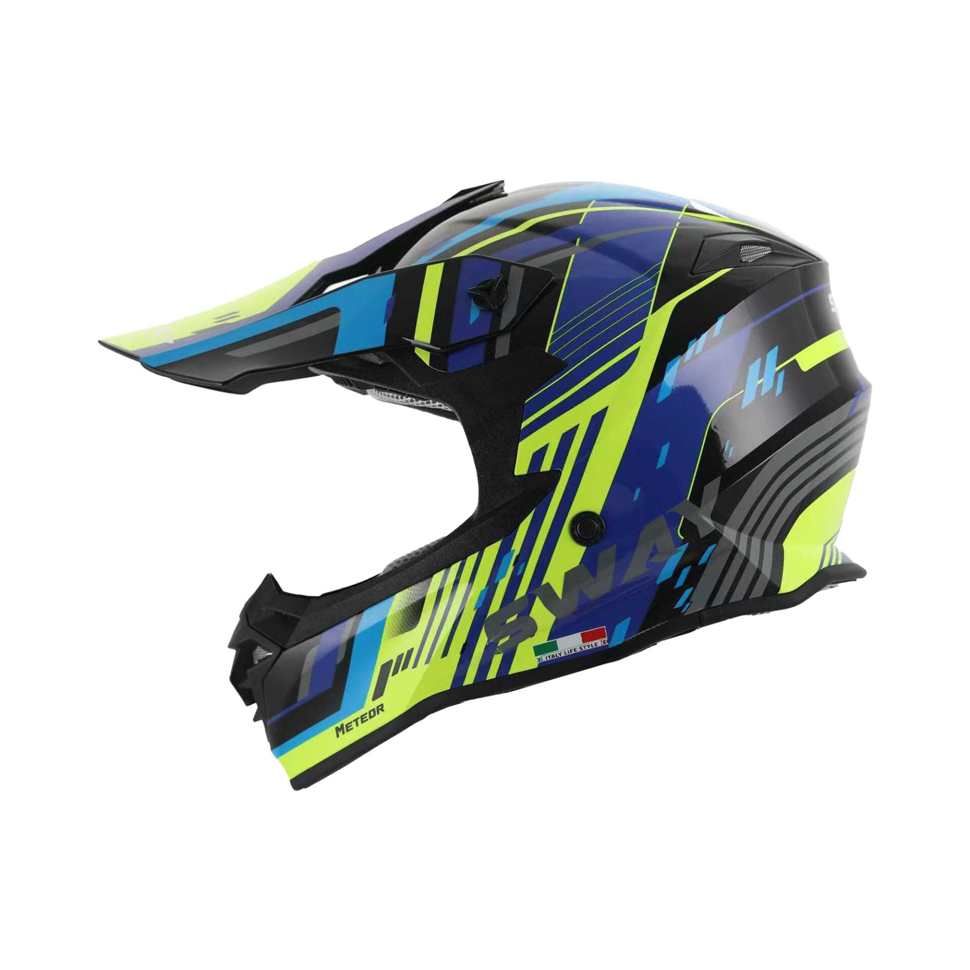 Sway - FS-617 Meteor Cross Kask - Sarı Mavi Siyah TEX Kask 990 TL
